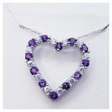 Silver Heart Shaped Amethyst Necklace