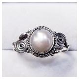 Silver Pearl Ring, size 6