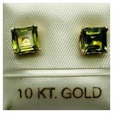 10K Yellow Gold Peridot (1.22Ct) Earrings, Made