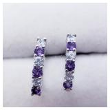 Silver Natural Amethyst And Czar Hoop Earrings