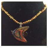 Murano Glass Fish Freshwater Pearl Necklace