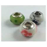 Set of 3 Sterling Silver Charm Bracelet Beads