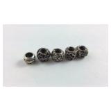 Set of 5 Sterling Silver Charm Bracelet Beads