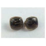 Gold Over Sterling Brown Stone Clip on Earrings
