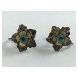 Sterling Silver Blue Crystal Flower Clip On