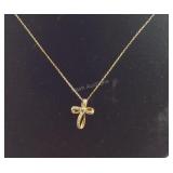 Gold Over Sterling Silver Cross with Blue Stone