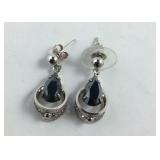 Sterling Silver Black Stone Dangle Earrings