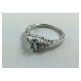 Silver Blue & White Crystal Ring Size 8 No Mark