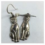 Sterling Silver Cat Dangle Earrings