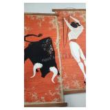 Mid century wall hangings, the Bull and Matador,
