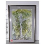 Watercolor, framed Tree Forest Scene 19x27"