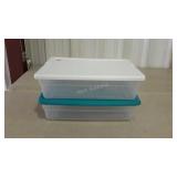 Two low profile totes with lids.