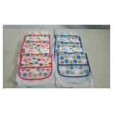 Easy clean bibs, six packs of four on hang boards