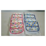 Easy clean bibs, six packs of four on hang boards