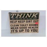 Enameled metal bathroom sign, 14 x 10