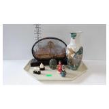 Asian decor - cork diorama, vase, figurines, and