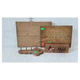 Wood ware - 2 cutting boards, mail slot, and key