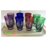 Set of eight colorful drinking glasses