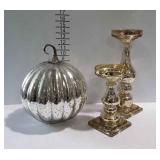 Mercury glass decor pair of pillar candle holders,