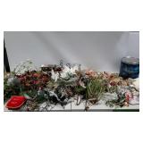 Holiday decor, artificial evergreen and flower