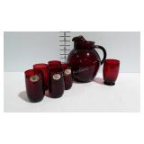 Anchor Hocking Royal Ruby beverage pitcher with 6
