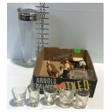 Barware - shot glasses, cocktail shaker, ABC