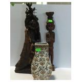 Home decor - Enameled ceramic vase, and 2 carved