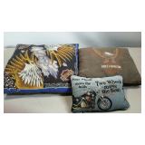 Motorcycle pillows, two are Harley Davidson