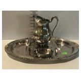 Silver plate - footed pitcher, 5" footed oval bowl