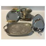 Metal ware serving bowl and trays