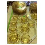 Amber depression glass, Madrid pattern - ten 9"