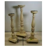 Trio of pillar candle holder stands, 18", 20" and
