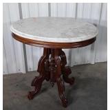 Victorian Marble Parlor Lamp Table. Walnut base