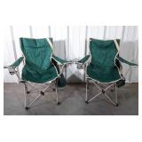Two Green Folding camping chairs with storage