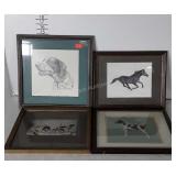 Four Framed wall Picture Prints Horse & Dog
