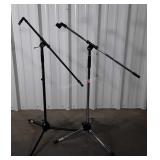 Two Boom Tripod Microphone Stands, one chrome one
