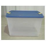RUBBERMAID tote with locking lid. Approximately