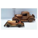 2 Wooden home decor car figures