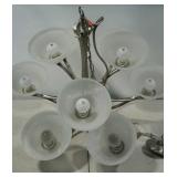 Nine light chandelier,  frosted uplight glass