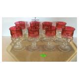 Cranberry Kings Crown, set of 8 footed goblets -