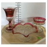 Cranberry Kings Crown - compote, and footed 9"