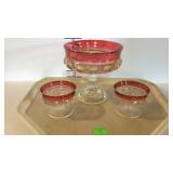 Cranberry Kings Crown, 7" diameter compote, and