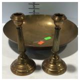 Home decor brass 14" center bowl, and pair of