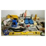 Tool lot, includes ladder bumpers, level,