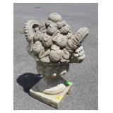 Concrete Gardening Decor. Basket of fruit, about