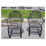 Two wrought iron spring rocker chairs, seller