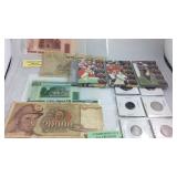 Foreign  coins, sport cards, first day issue, and