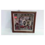 Motorcycle travel shadow box, 15 x 14