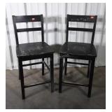 Pair of Counter Stools, heavy made wood stools