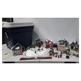 Tote filled with Christmas village houses and